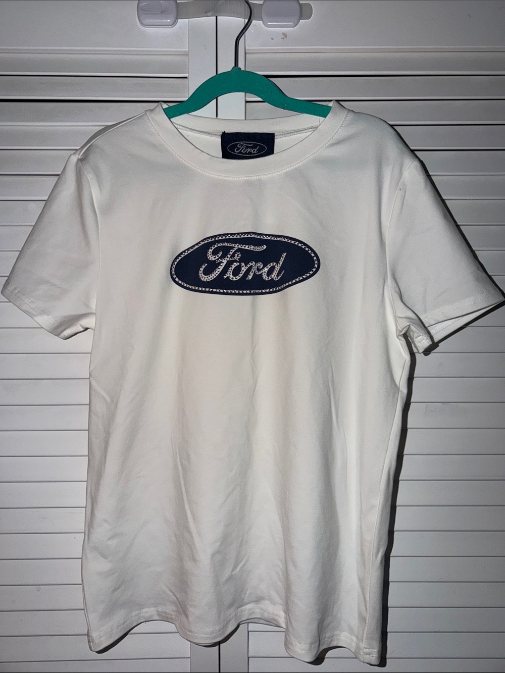 Ford White T‑Shirt with Navy Logo - Men’s Short Sleeve- HAS CALLOUT
